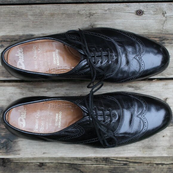 Vintage 80s Black Kangaroo Leather Wingtips, Made in Canada by Dack's, Men's 8.5 - Picture 9 of 13